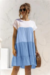 Treschic Color Block Round Neck Ruffle Hem Dress Style T3275S