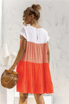 Treschic Color Block Round Neck Ruffle Hem Dress Style T3275S