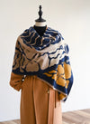 Winding River Shawl Blue / Camel Marsh Fern Reversible Wrap S25