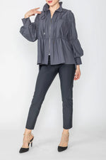 IC Collection Shirred Sleeve Zip-Up Blouson Jacket Style 1395J