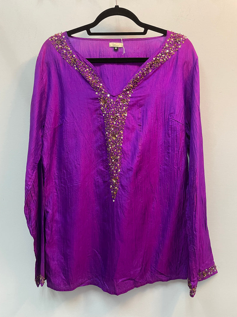 FINAL SALE - Crinkled Silk Top with Embroidery