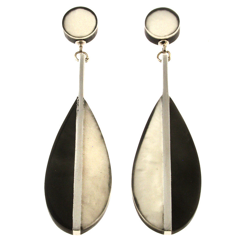 Origin Two tone teardrop Post Ear ring 2240-8 Charcoal/White 2"