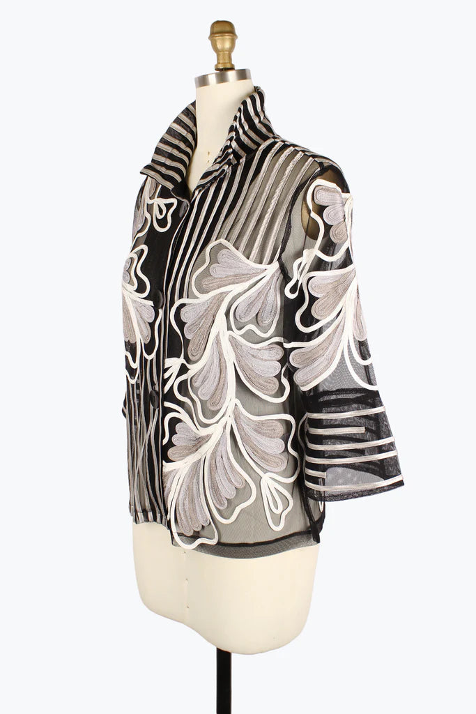 Damee 2407-SLV FLOWERS & STRIPES SOUTACHE JKT F24