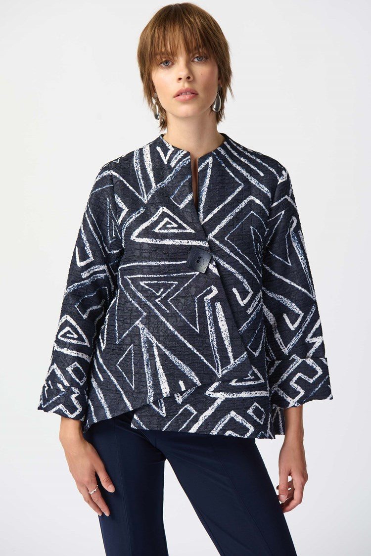 Joseph Ribkoff Geometric Print Woven Jacquard Swing Jacket 241291