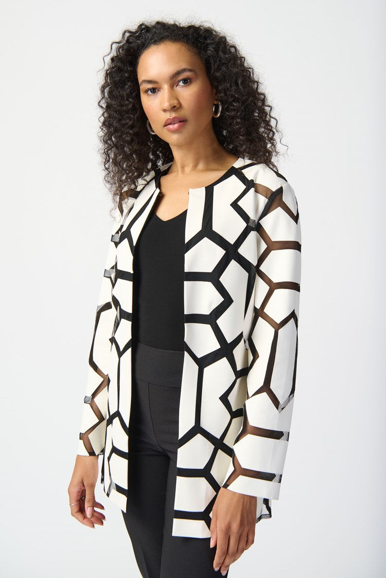 Joseph Ribkoff Laser-Cut Leatherette on Mesh Jacket 241905