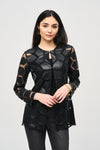 Joseph Ribkoff Laser-Cut Leatherette on Mesh Jacket 241905 Black