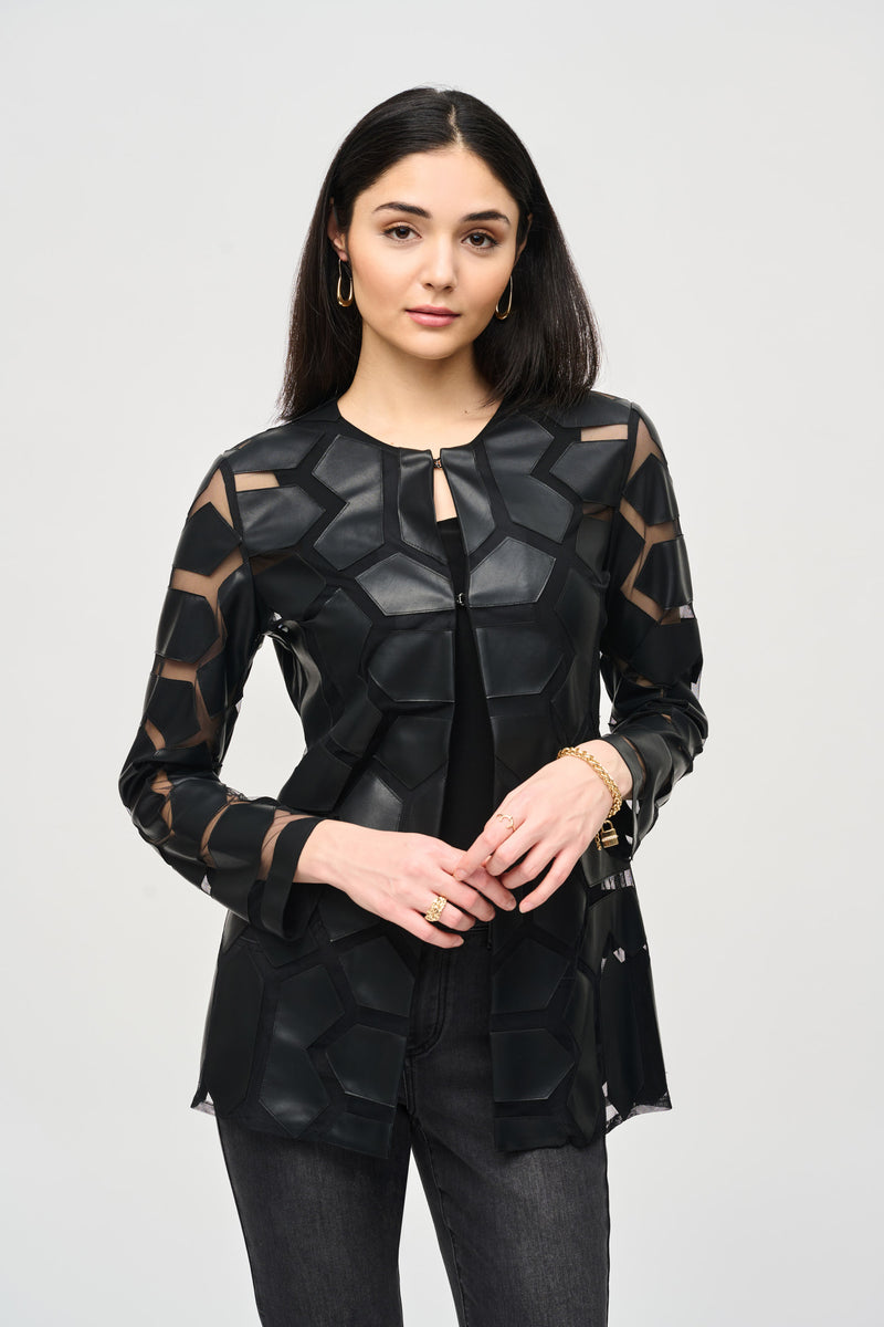 Joseph Ribkoff Laser-Cut Leatherette on Mesh Jacket 241905F24