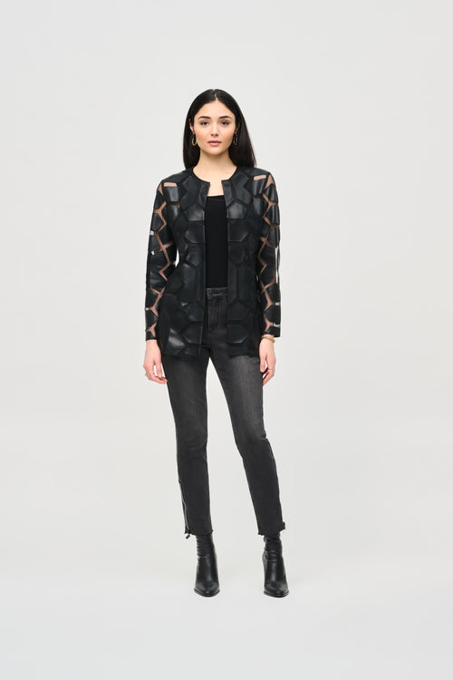 Joseph Ribkoff Laser-Cut Leatherette on Mesh Jacket 241905F24