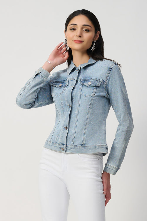 Joseph Ribkoff Fitted Denim Jacket With Allover Rhinestones - 241914S25 - S25