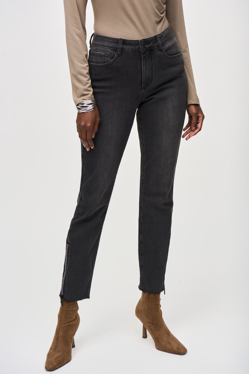 Joseph Ribkoff Denim Pants With Rhinestones and Mesh Detail 243914