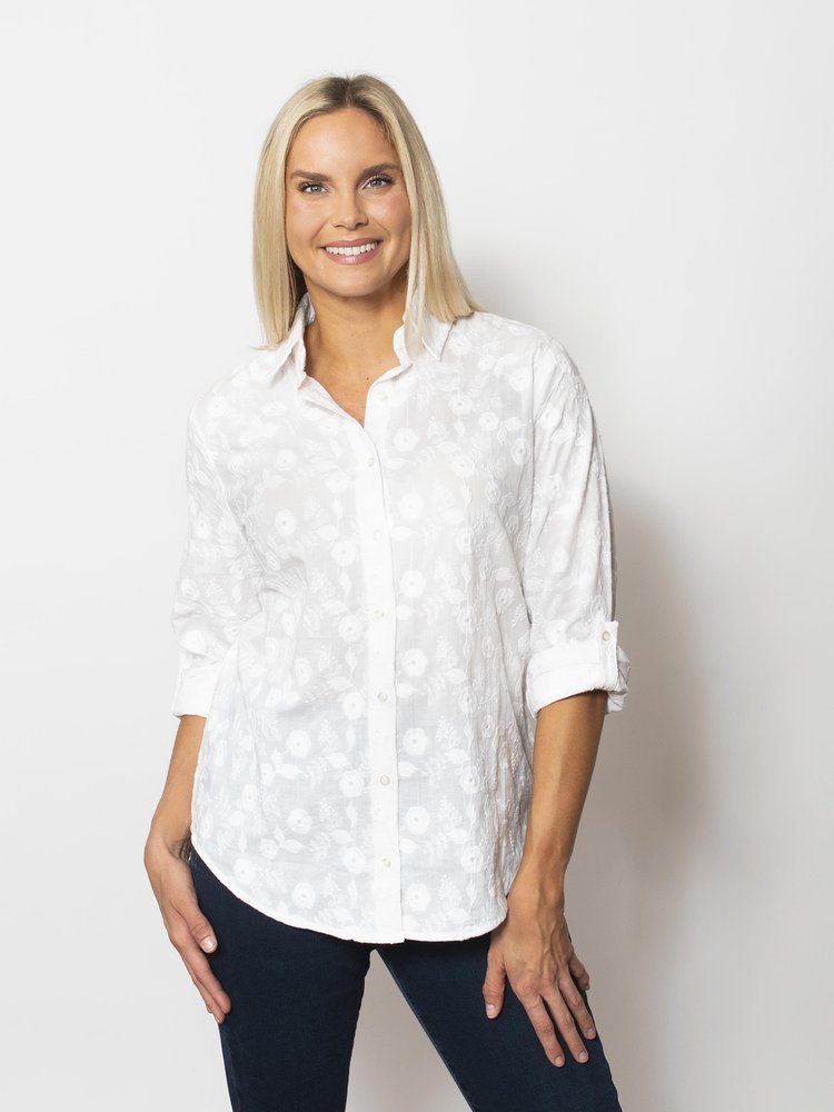 Snoskins Textured Embroidered Woven Classic Button Shirt 24509-25S