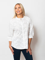 Snoskins Textured Embroidered Woven Collarless Button Top 24654-25S