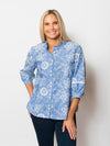 Snoskins Textured Embroidered Woven Collarless Button Top 24654-25S