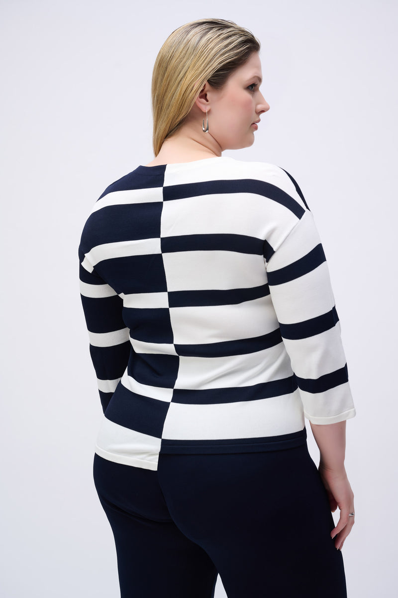 Joseph Ribkoff Striped Sweater Knit V-Neck Pullover - 251914 - S25