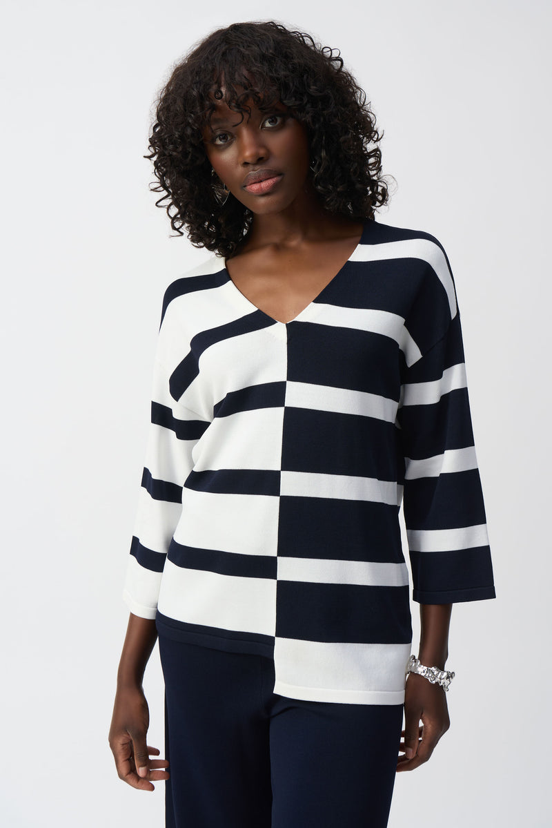 Joseph Ribkoff Striped Sweater Knit V-Neck Pullover - 251914 - S25