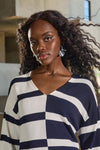 Joseph Ribkoff Striped Sweater Knit V-Neck Pullover - 251914 - S25