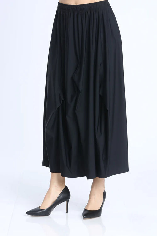 IC Collection Black Asymmetric Line Folds Skirt Style 2719S