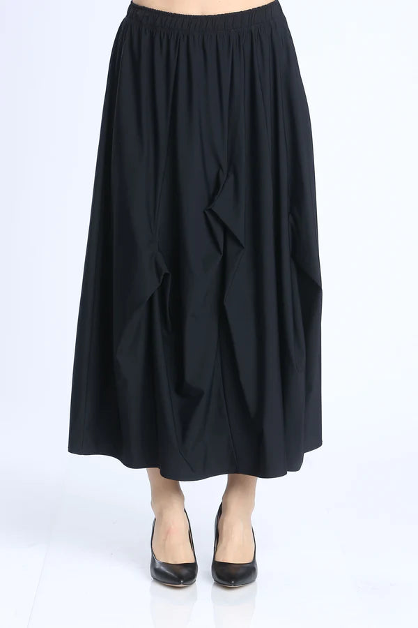 IC Collection Black Asymmetric Line Folds Skirt Style 2719S