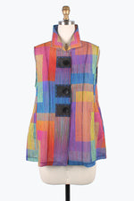 DameePinstripe Colorblock Button Patch Vest 3193-MLT