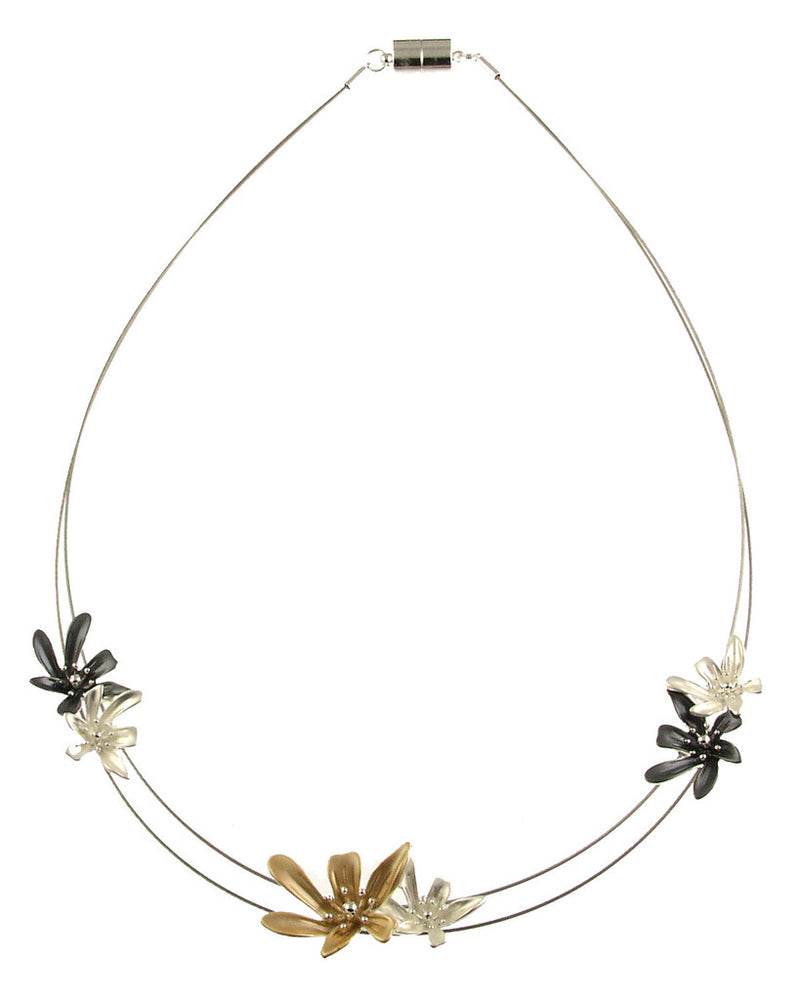 Origin Shiny silver/gold/white/grey Flower Necklace 381-7 - 18"