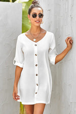 Treschic Buttoned V-Neck Dress Style T3236S