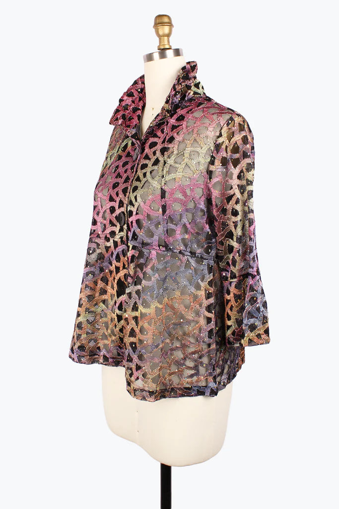 Damee Holographic Scale Mesh Short Jacket, Multi, Plum, Silver