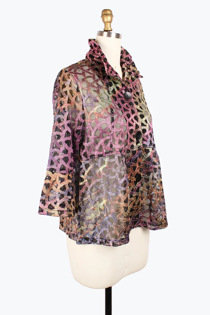 Damee Holographic Scale Mesh Short Jacket, Multi, Plum, Silver