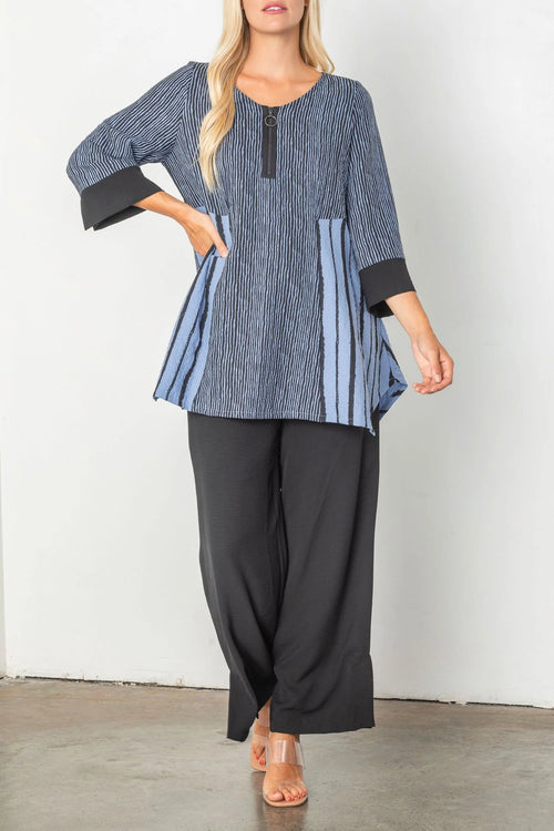 IC Collection Blue Stripe Tunic With Zipper Style 4197T