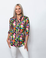 Snoskins Viscose Prints Johnny collar top with Rouched Elbow Sleeves Style 44583-24S