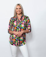 Snoskins Viscose Prints Johnny collar top with Rouched Elbow Sleeves Style 44583-24S