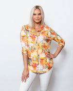 Snoskins Viscose Prints Johnny collar top with Rouched Elbow Sleeves Style 44583-24S