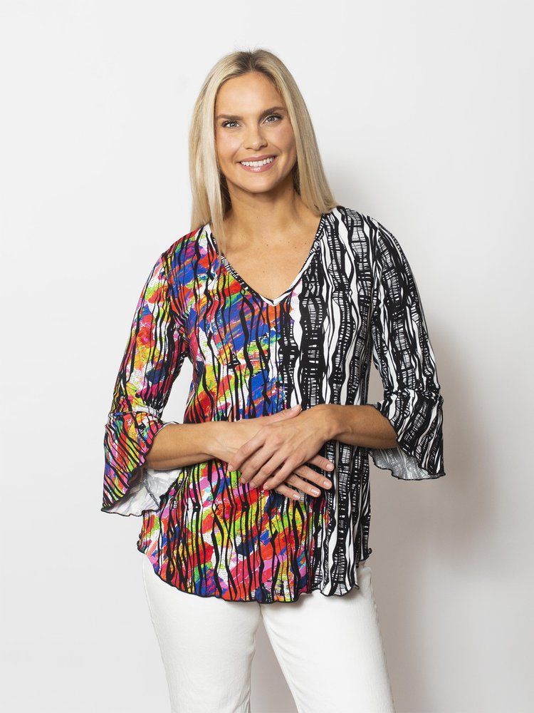 Snoskins Viscose Prints V-Neck top with Flounce sleeves 44566-25S