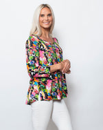 Snoskins Viscose Prints Johnny collar top with Rouched Elbow Sleeves Style 44583-24S