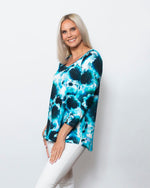 Snoskins Viscose Prints Johnny collar top with Rouched Elbow Sleeves Style 44583-24S