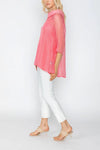 IC Collection COWL NECK 3/4 SLEEVE SEE-THROUGH FABRIC TOP Style 4518T