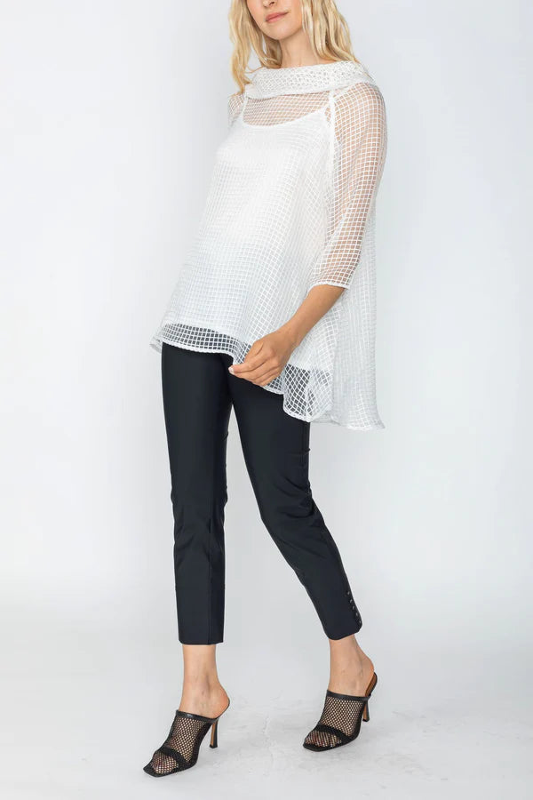 IC Collection COWL NECK 3/4 SLEEVE SEE-THROUGH FABRIC TOP Style 4518T