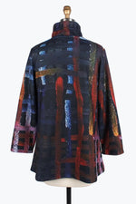 Damee Paint Stroke Plaid Button Patch Coat 4819-MLT