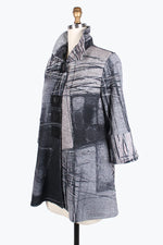 Damee Abstract Art Button Patch Coat 4843-Gry