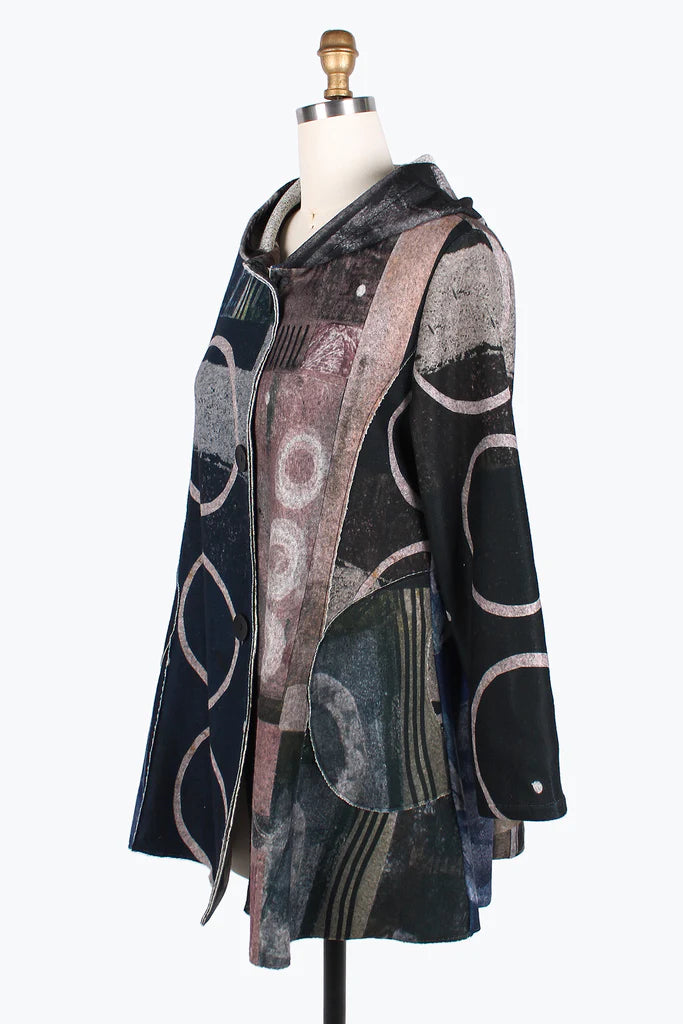 Damee Mixed Pattern Hooded Long Coat 4846-Mlt