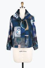 Damee Multi pattern Biker Jacket 4852-Blue