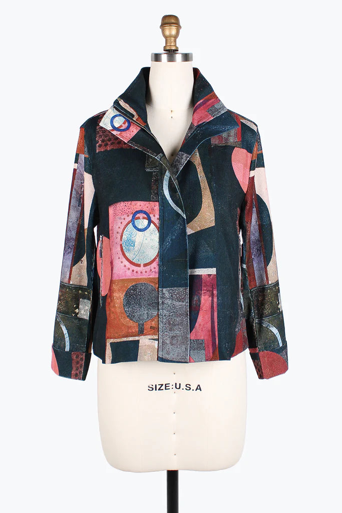 Damee Multi pattern Biker Jacket 4852-Pnk