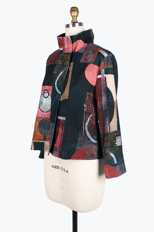 Damee Multi pattern Biker Jacket 4852-Pnk