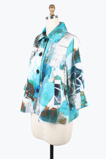 DameeOil Painting Wide Bal Collar Jacket 4877-TURQ