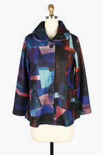 Damee Abstract Painting Puffy Collaar Jacket 4911-BLU