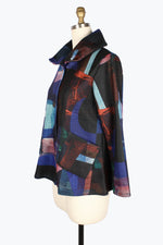 Damee Abstract Painting Puffy Collaar Jacket 4911-BLU