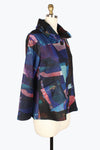 Damee Abstract Painting Puffy Collaar Jacket 4911-BLU