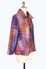 Damee Abstract Painting Puffy Collar Jacket 4912-PNK