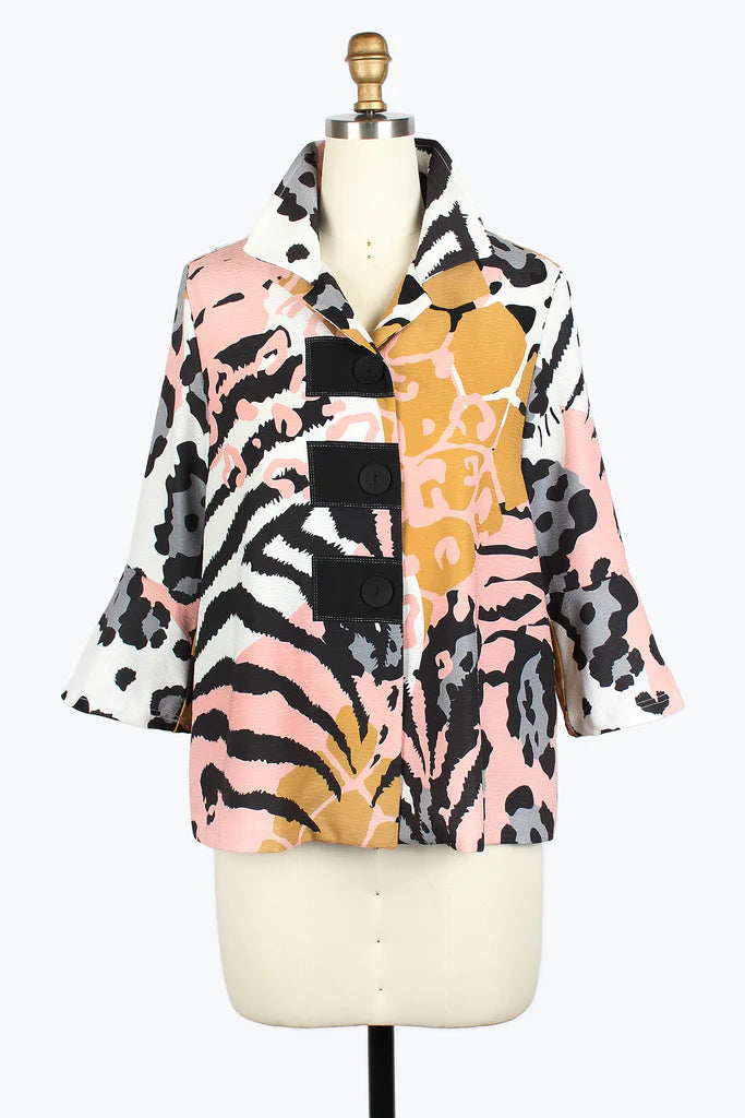 Damee 4960-NPNK S25 Animal Print Button Patch Jacket