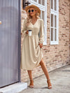 Treschic Buttoned V-Neck Flounce Sleeve Midi Dress Style T8201S