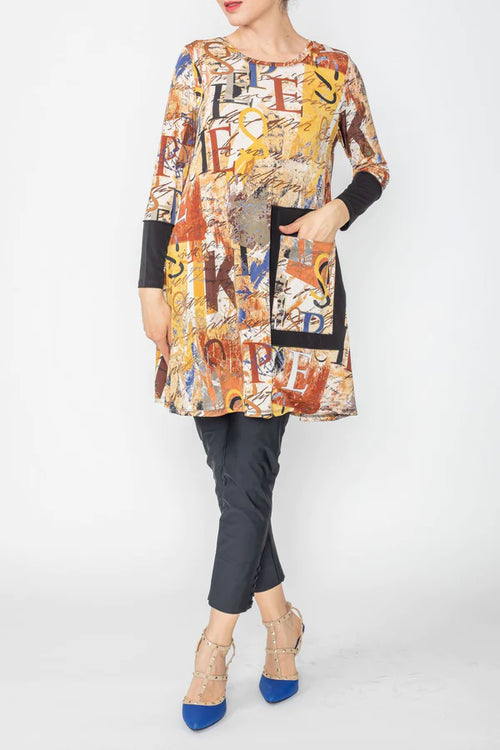 IC Collection Graffiti Tunic Dress W/ Pocket Style 5380T